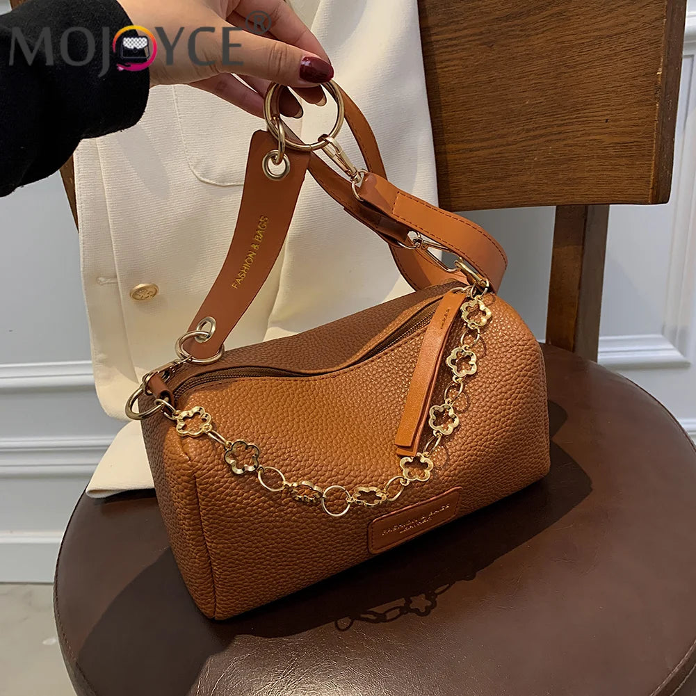 Women PU Leather Shouder Underarm Bags with Metal Chain