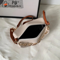 Women PU Leather Underarm Bag with Metal Chain Zipper Small Handbag