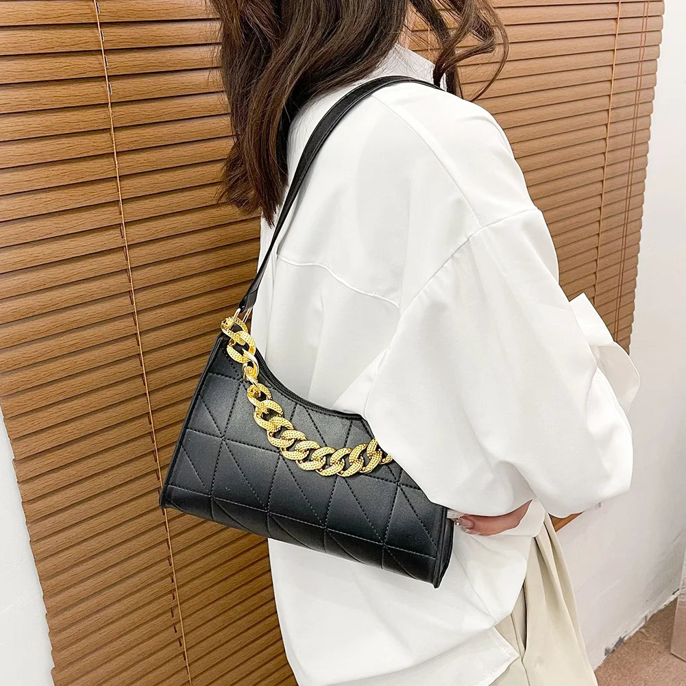 PU Leather Rhombus Shoulder Bag Chain Underarm Zipper Handbags