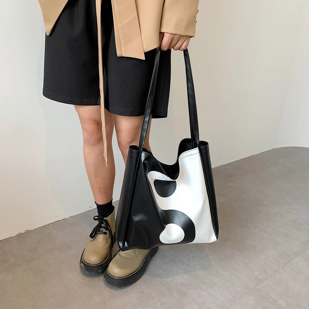 Women PU Leather Shoulder Bag Crossbody Bag Portable Pattern Tai Chi Messenger H