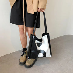 Women PU Leather Shoulder Bag Crossbody Bag Portable Pattern Tai Chi Messenger H