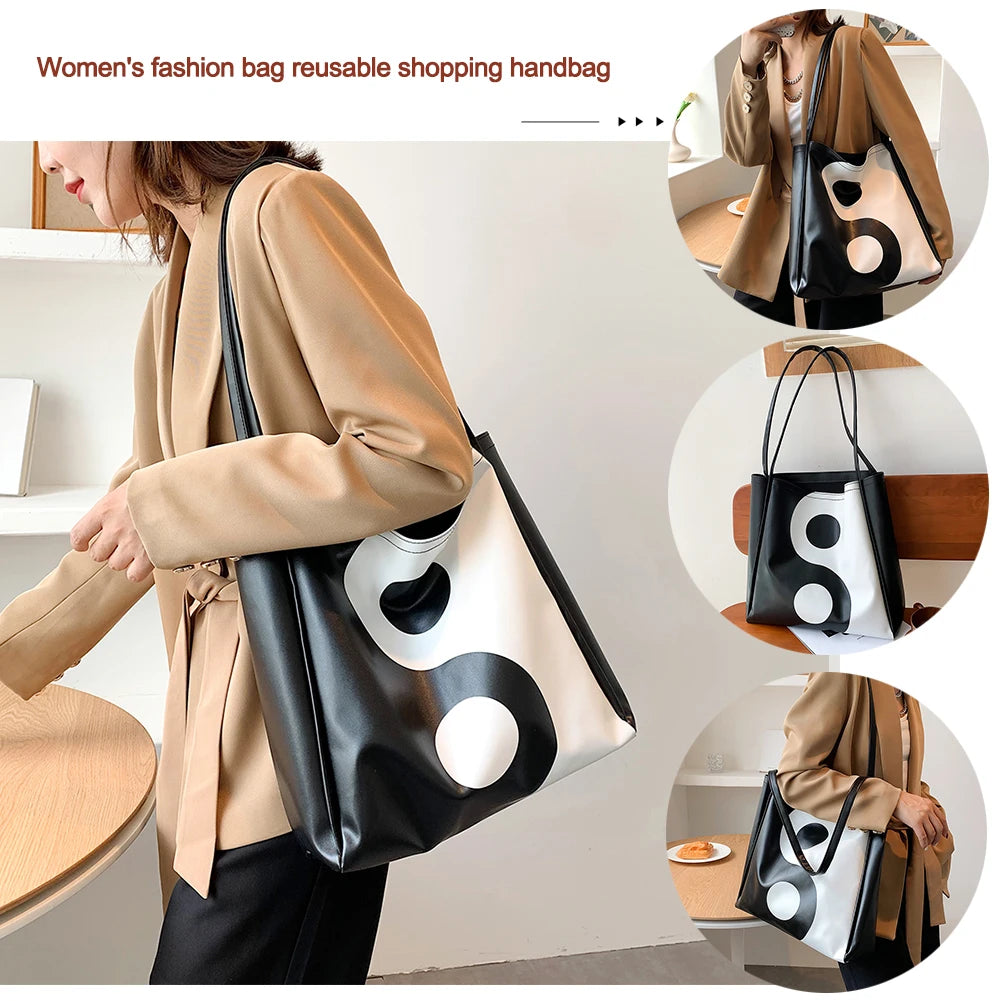 Women PU Leather Shoulder Bag Crossbody Bag Portable Pattern Tai Chi Messenger H