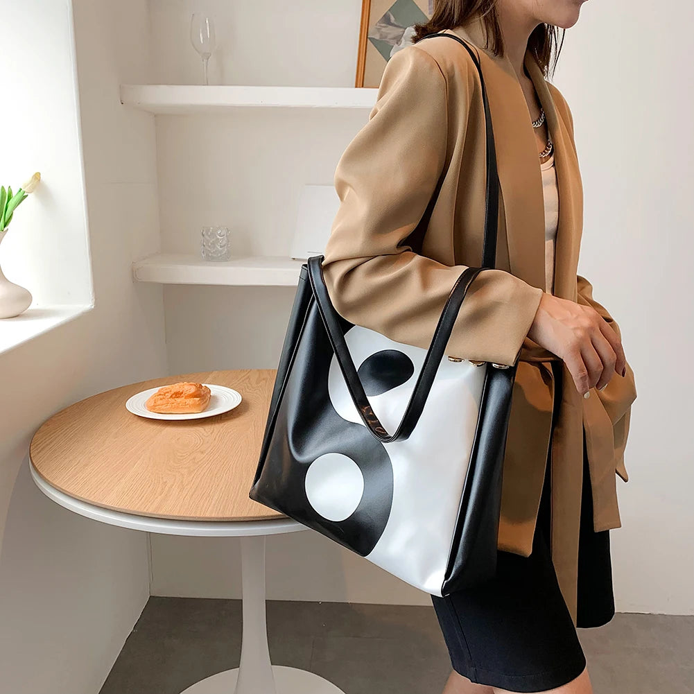 Women PU Leather Shoulder Bag Crossbody Bag Portable Pattern Tai Chi Messenger H