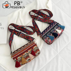 Stripes Print PU Leather Shoulder Bag with Tassel