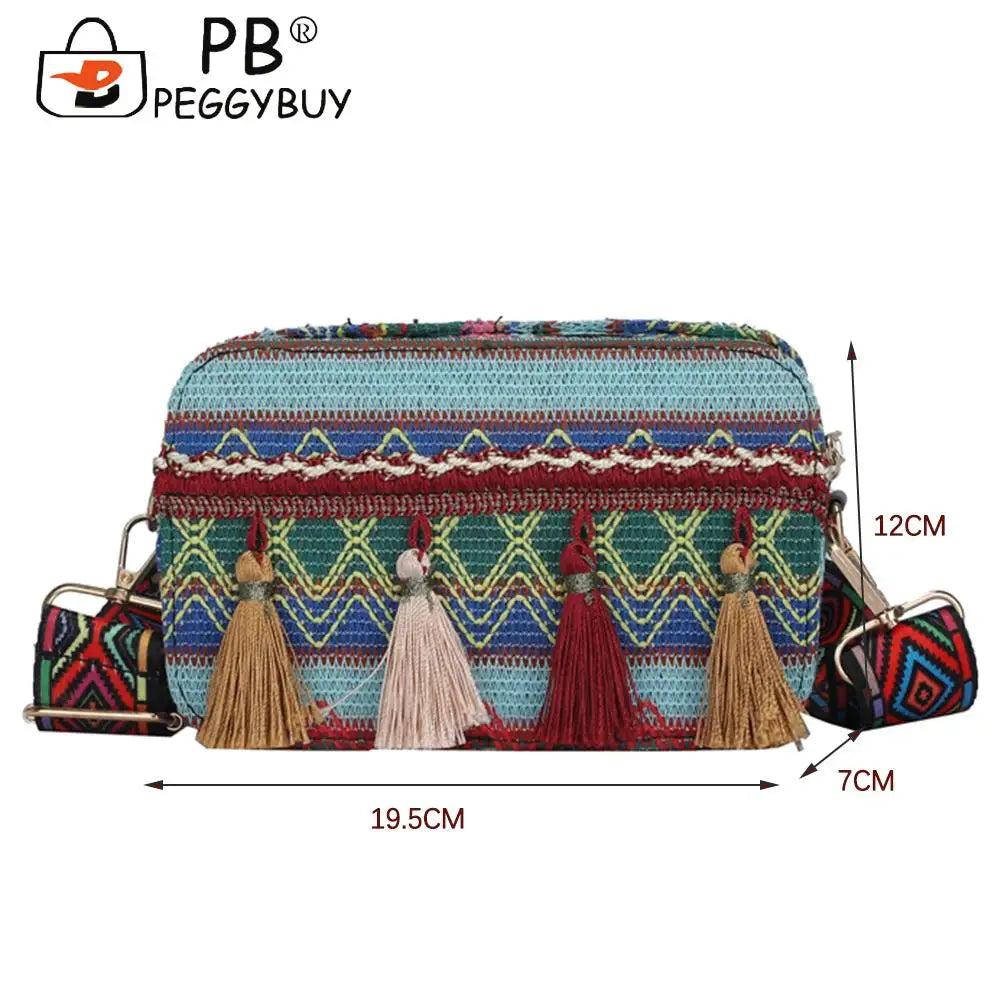 Stripes Print PU Leather Shoulder Bag with Tassel