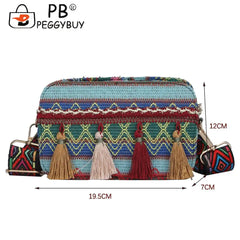 Stripes Print PU Leather Shoulder Bag with Tassel