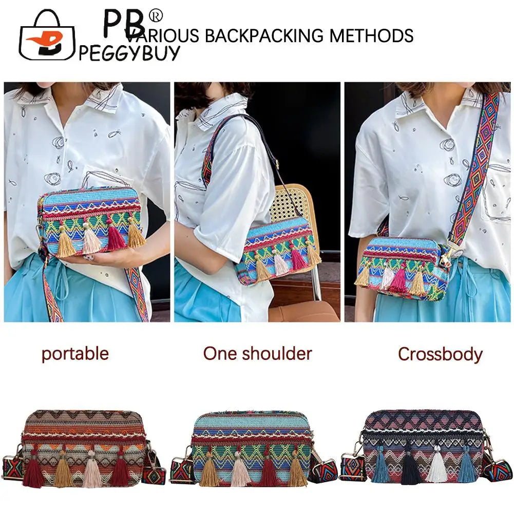 Stripes Print PU Leather Shoulder Bag with Tassel