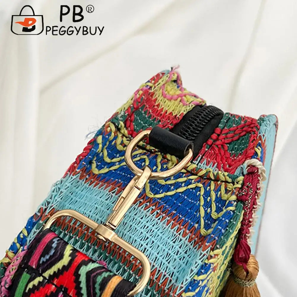 Stripes Print PU Leather Shoulder Bag with Tassel