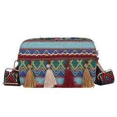 Stripes Print PU Leather Shoulder Bag with Tassel