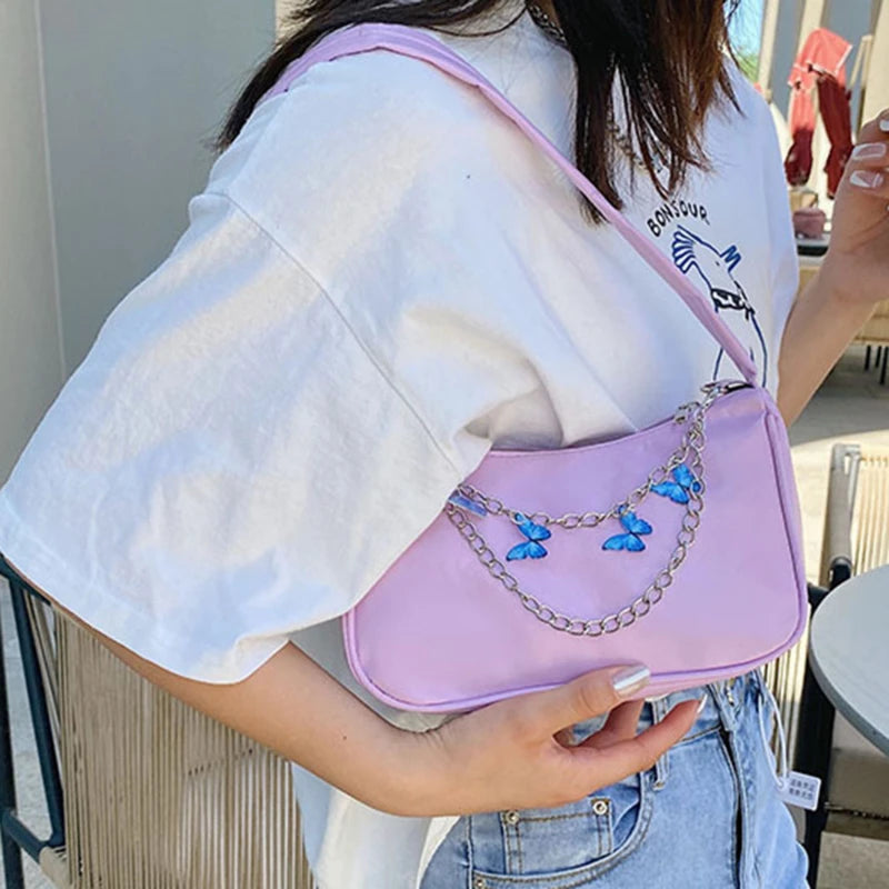 Women PU Leather Small Shoulder Underarm Bag Ladies Vintage Butterfly Chain Mini