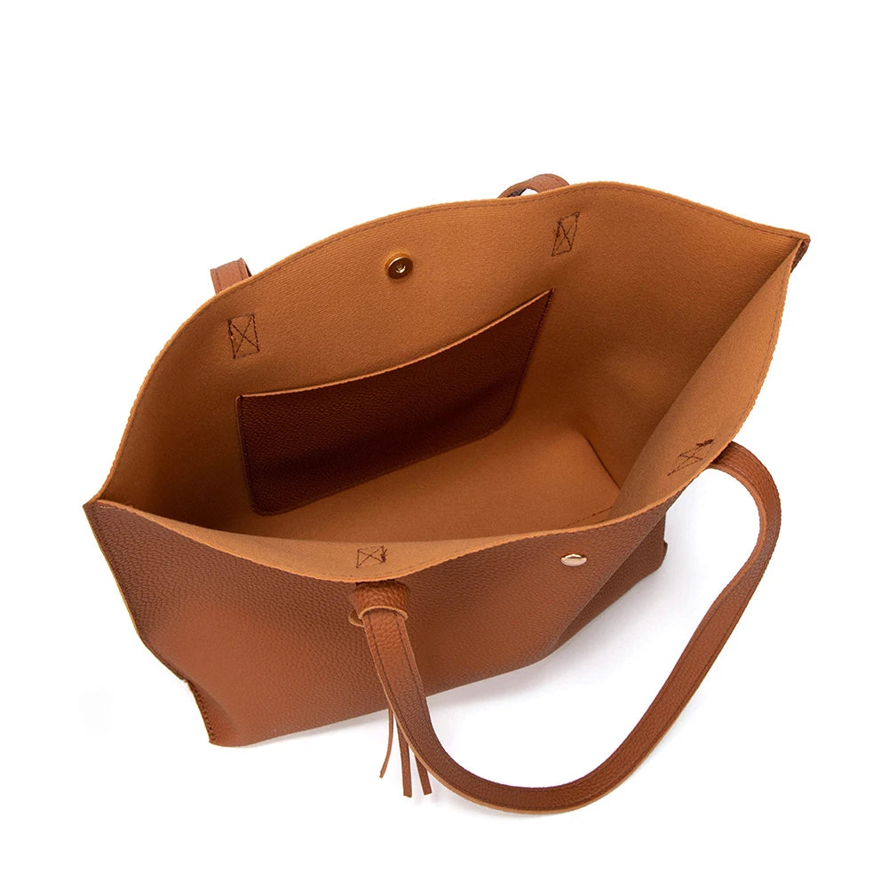 Women PU Leather Tassel Shoulder Shopping Bag Large Capacity Tote Handbags