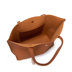 Women PU Leather Tassel Shoulder Shopping Bag Large Capacity Tote Handbags