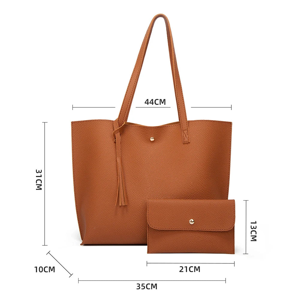 Women PU Leather Tassel Shoulder Shopping Bag Large Capacity Tote Handbags