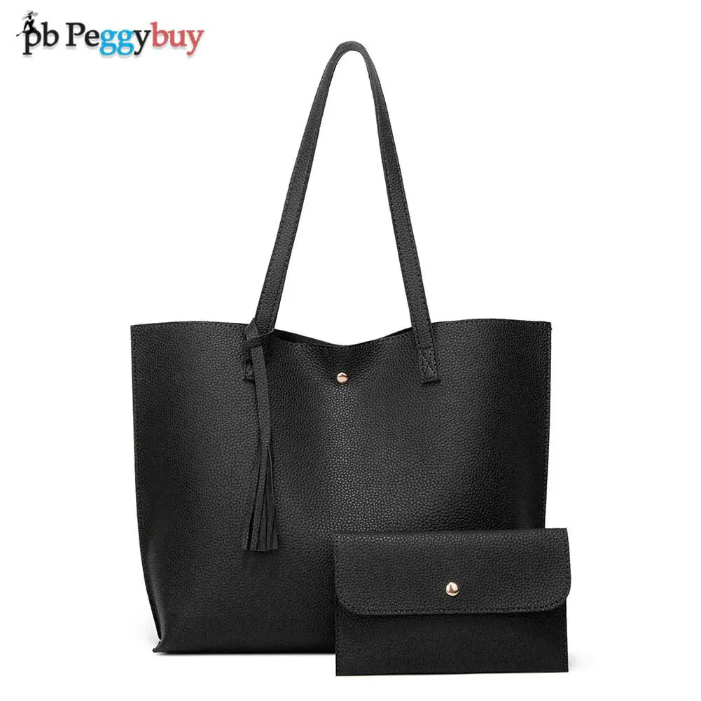 Women PU Leather Tassel Shoulder Shopping Bag Large Capacity Tote Handbags