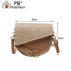Women PU Leather Woven Patchwork Shoulder Crossbody Saddle Bag Casual All-match