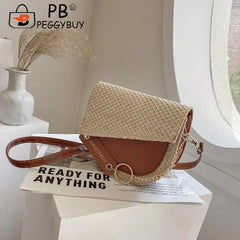 Women PU Leather Woven Patchwork Shoulder Crossbody Saddle Bag Casual All-match