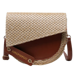 Women PU Leather Woven Patchwork Shoulder Crossbody Saddle Bag Casual All-match