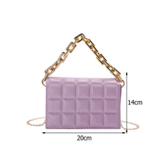Women PU Messenger Bag Casual Thick Chain Checker Pattern Flap Handbag