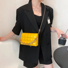 Women PU Messenger Bag Casual Thick Chain Checker Pattern Flap Handbag