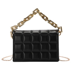 Women PU Messenger Bag Casual Thick Chain Checker Pattern Flap Handbag