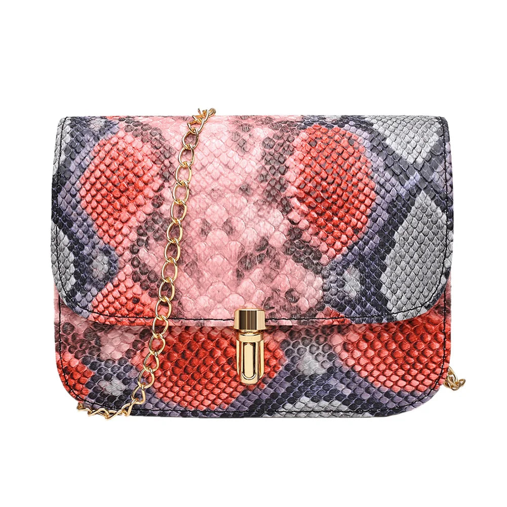 Snake Skin Shoulder Purse Satchel Women Handbags Small Square Bag