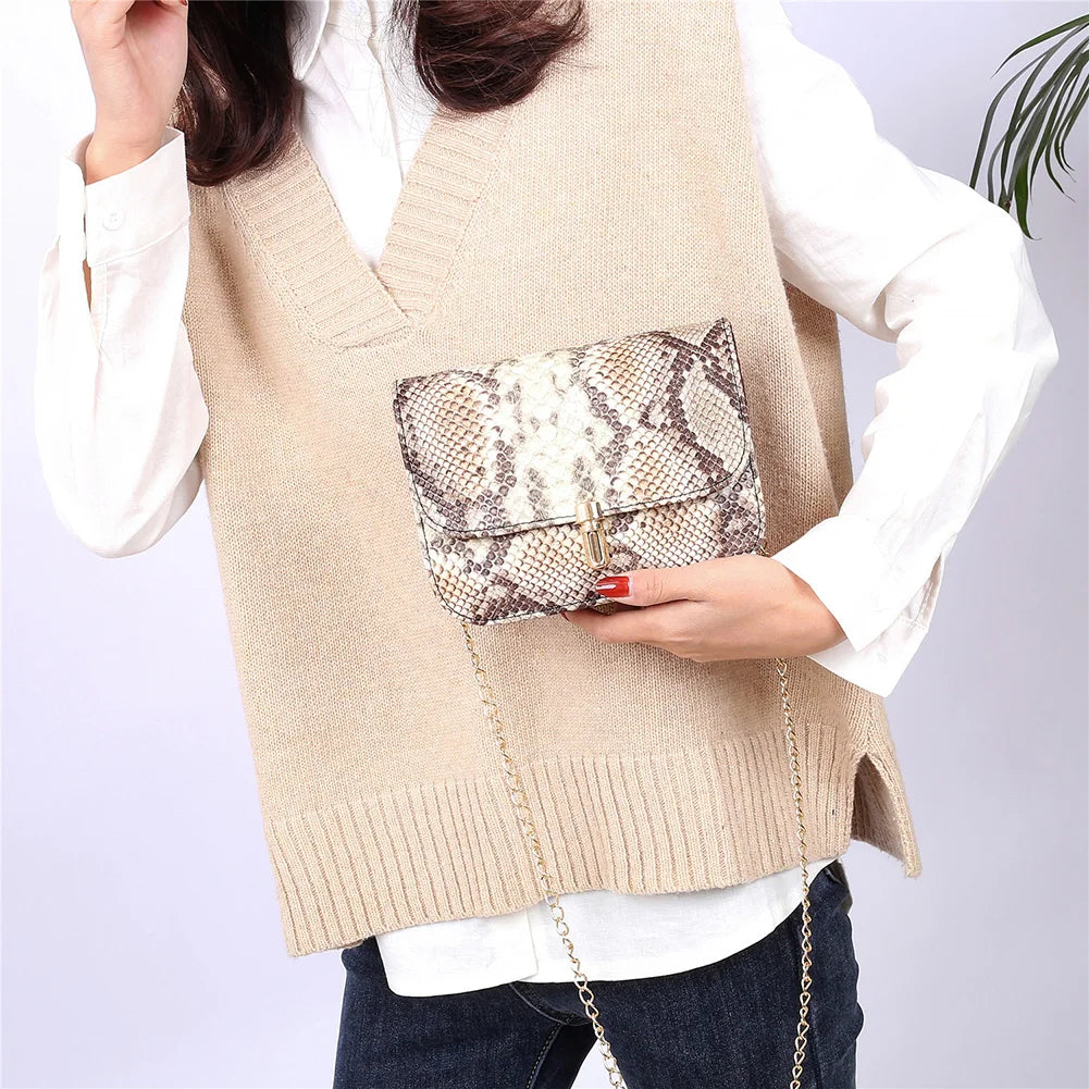 Snake Skin Shoulder Purse Satchel Women Handbags Small Square Bag