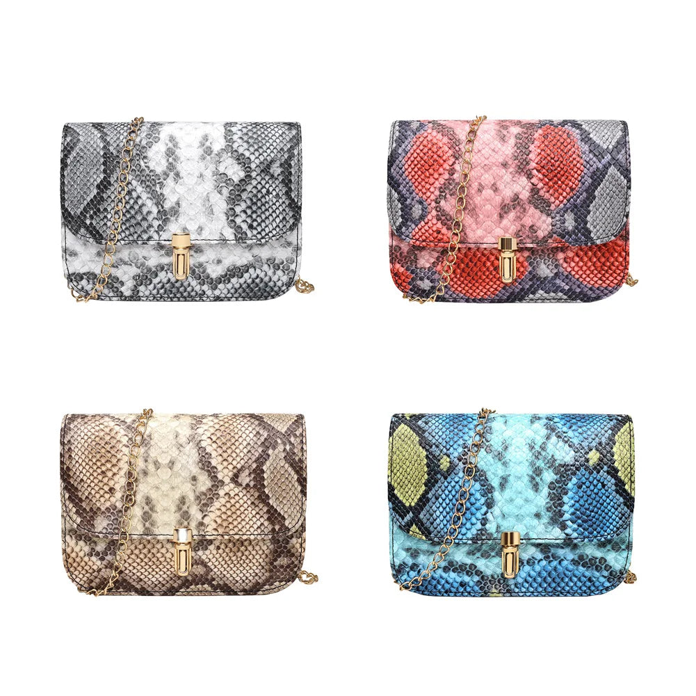 Snake Skin Shoulder Purse Satchel Women Handbags Small Square Bag