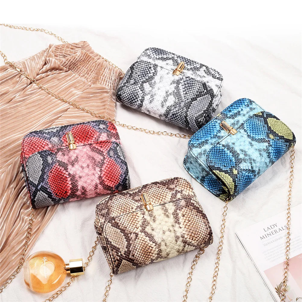 Snake Skin Shoulder Purse Satchel Women Handbags Small Square Bag