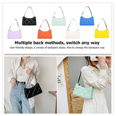 Women PU Shoulder Underarm Bag Solid Lattice Pattern Handbag