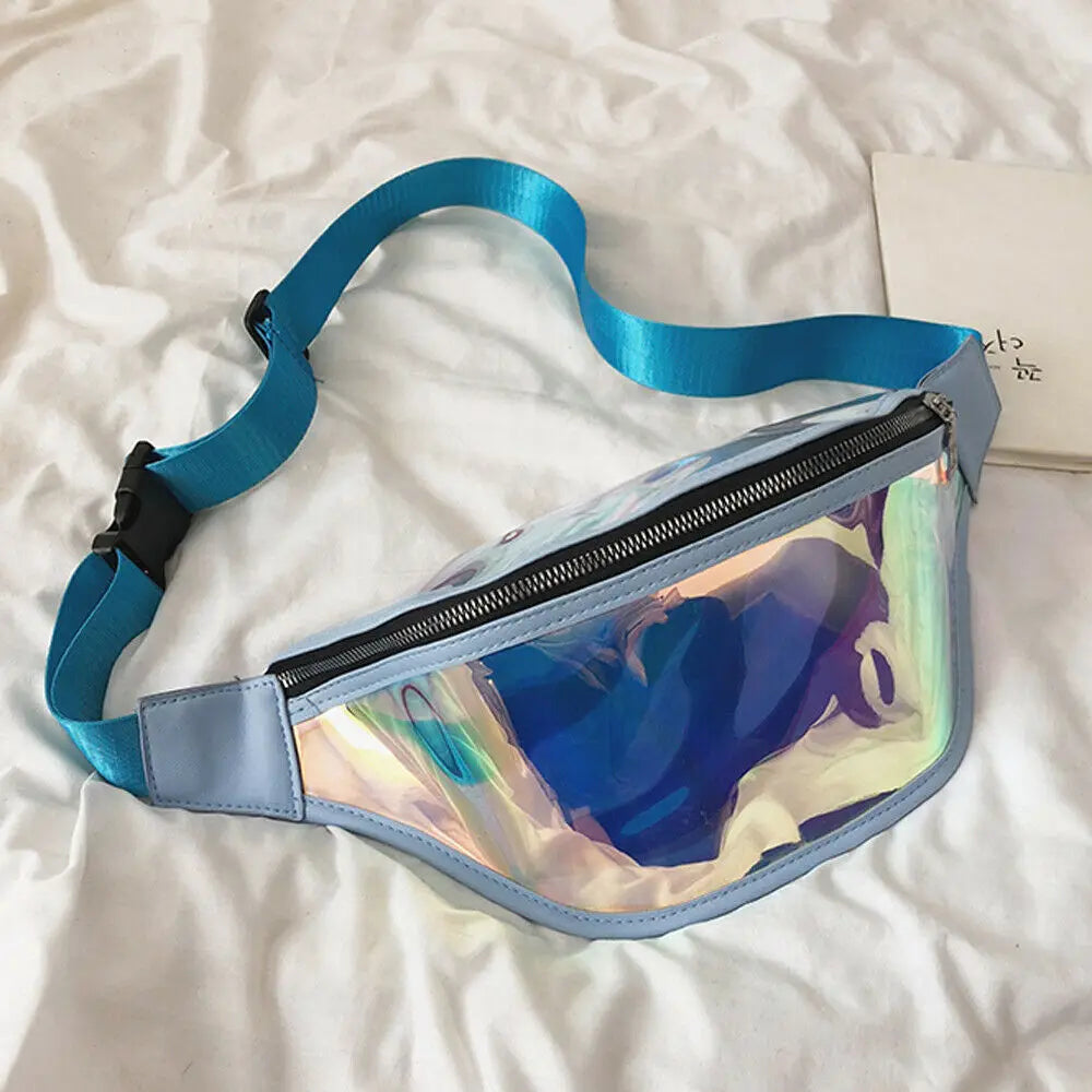Women PVC Waterproof Laser Zipper Fanny Pack Waist Bag