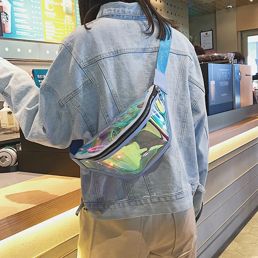 Women PVC Waterproof Laser Zipper Fanny Pack Waist Bag