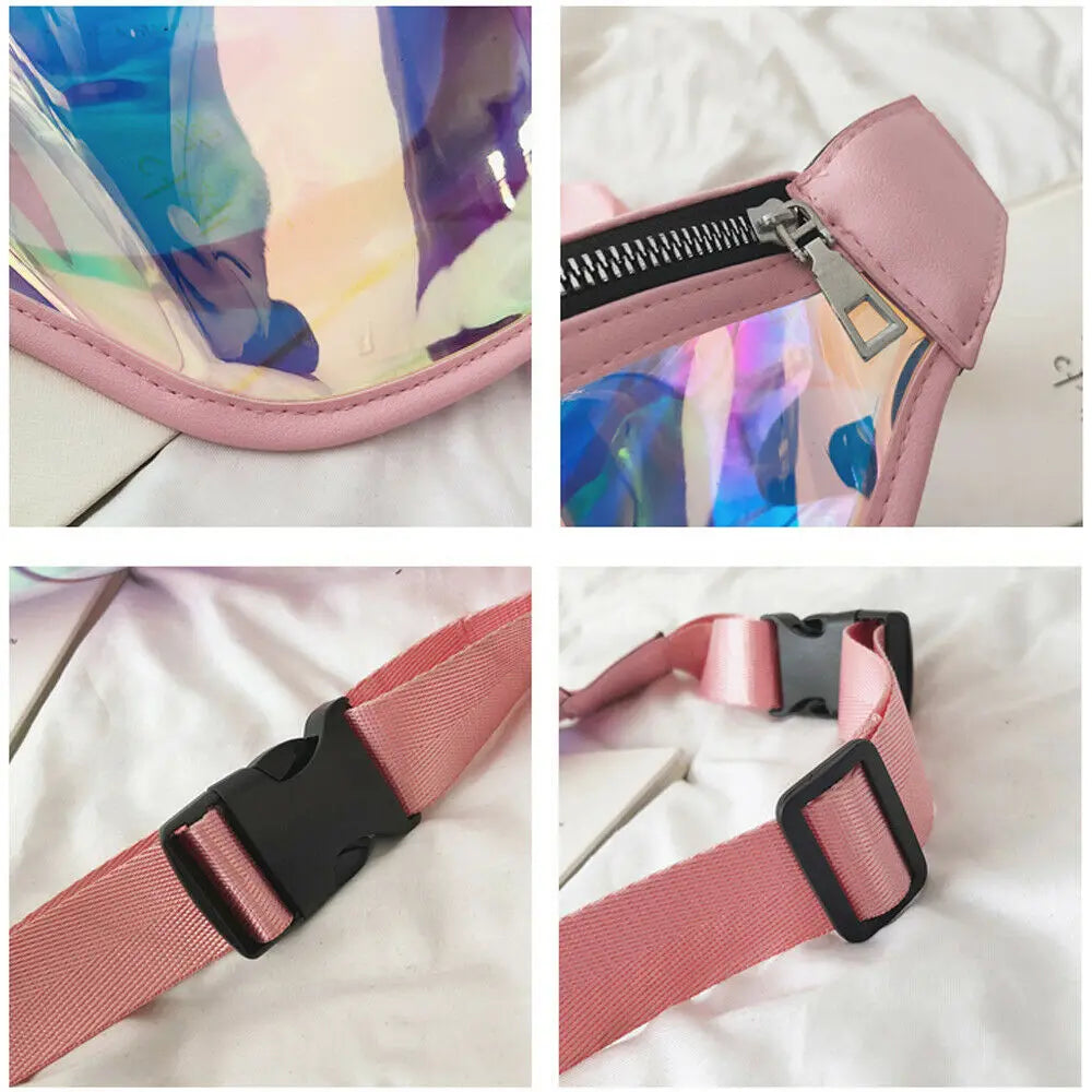 Women PVC Waterproof Laser Zipper Fanny Pack Waist Bag