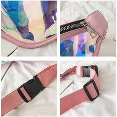 Women PVC Waterproof Laser Zipper Fanny Pack Waist Bag