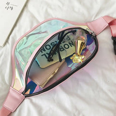 Women PVC Waterproof Laser Zipper Fanny Pack Waist Bag