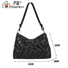 Women Padded Nylon Shoulder Space Bag Portable Travel Solid Quilted Lattice Patt