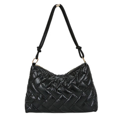 Women Padded Nylon Shoulder Space Bag Portable Travel Solid Quilted Lattice Patt