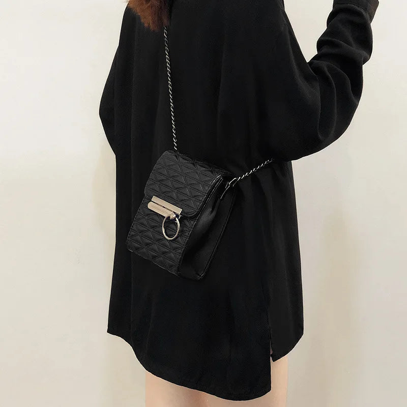 Women Pattern Shoulder Bag Hardware Chain Strap Block Messenger