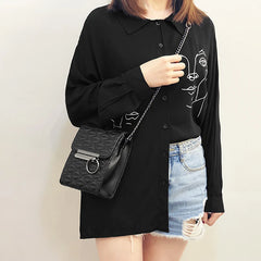 Women Pattern Shoulder Bag Hardware Chain Strap Block Messenger