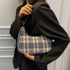 Women Plaid Print PU Leather Canvas Shoulder Bag Small Hobos Purse Handba