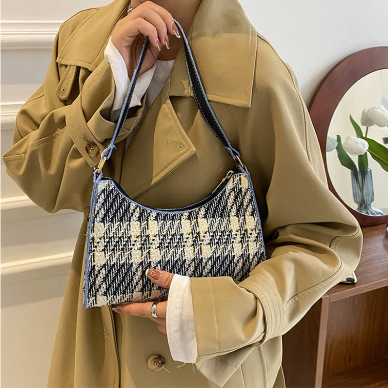 Women Plaid Zipper Handbags Small Shoulder Bag Female Contrast Messenger Bag