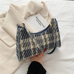 Women Plaid Zipper Handbags Small Shoulder Bag Female Contrast Messenger Bag