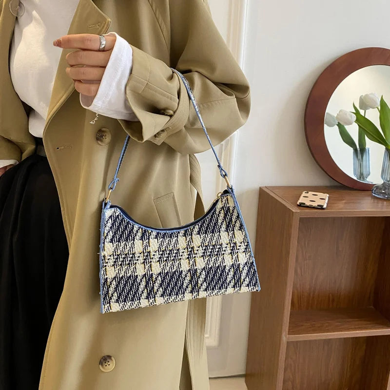 Women Plaid Zipper Handbags Small Shoulder Bag Female Contrast Messenger Bag