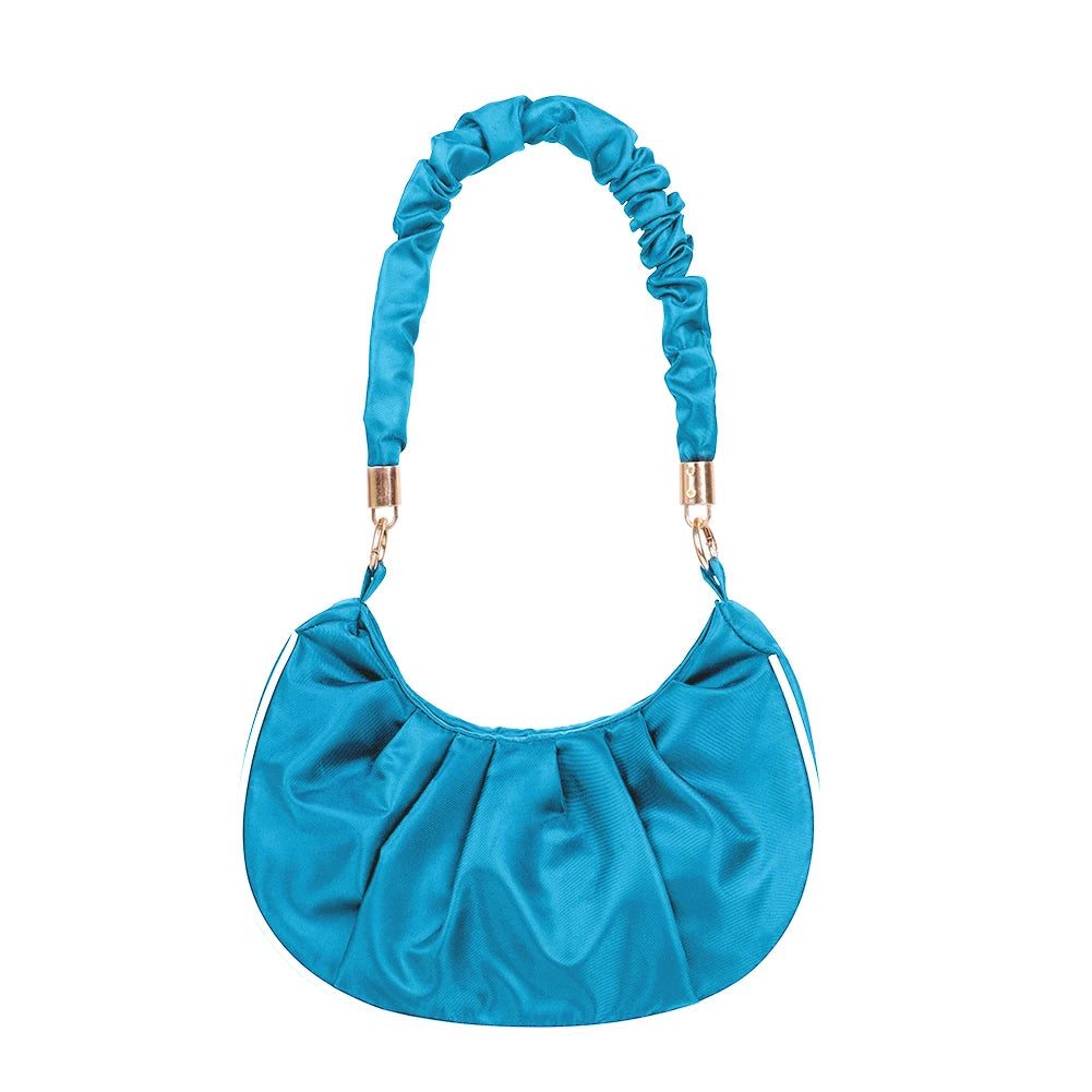 Women Pleated Underarm Bag Travel Nylon Top-handle Handbag