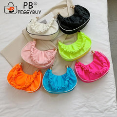 Women Pleated Underarm Bag Travel Nylon Top-handle Handbag