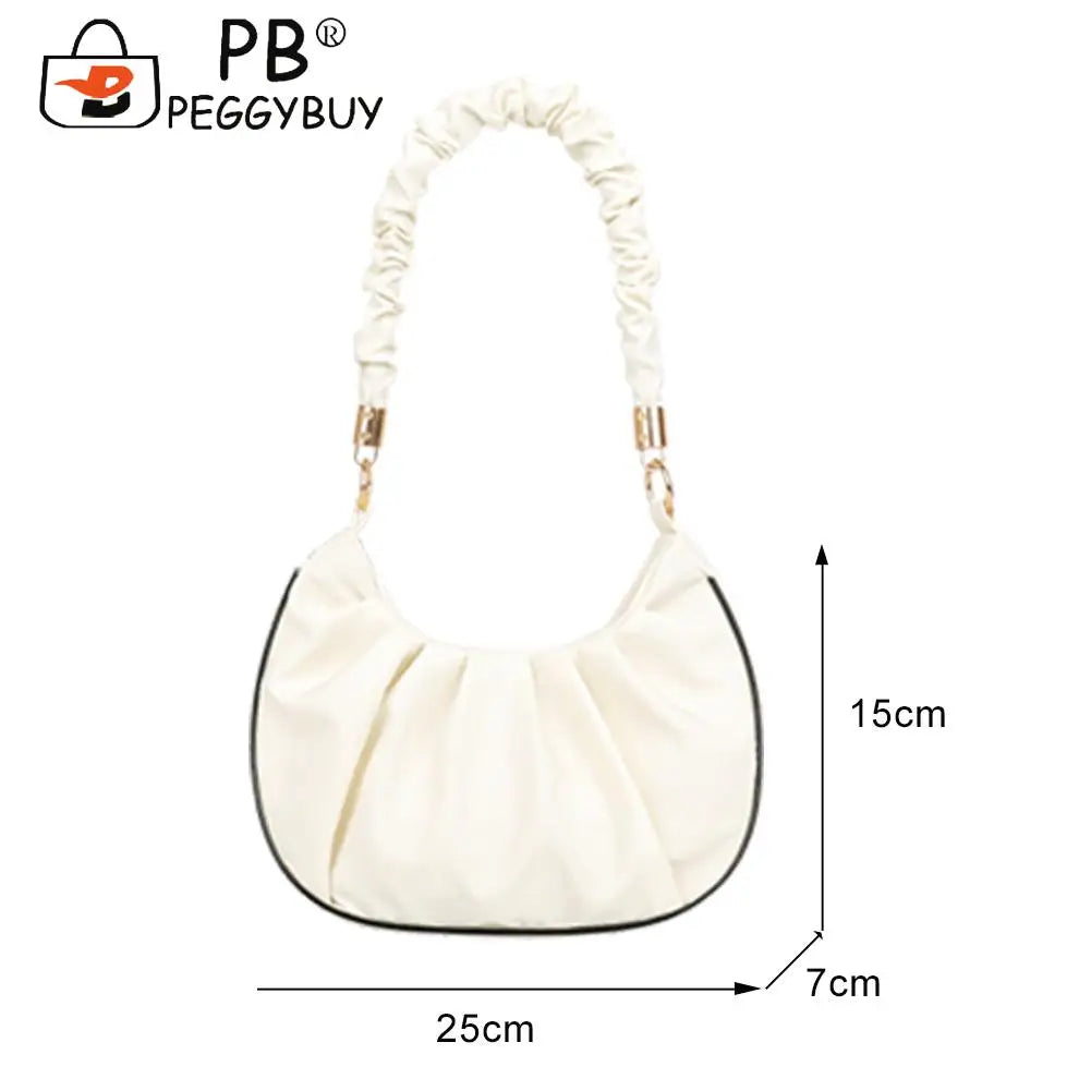 Women Pleated Underarm Bag Travel Nylon Top-handle Handbag