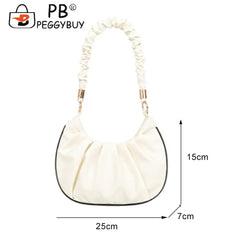 Women Pleated Underarm Bag Travel Nylon Top-handle Handbag