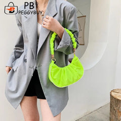 Women Pleated Underarm Bag Travel Nylon Top-handle Handbag