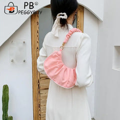 Women Pleated Underarm Bag Travel Nylon Top-handle Handbag