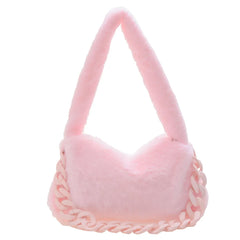 Soft Fluffy Shoulder Bag with Handle Chain for Women