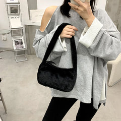 Women Plush Shoulder Bag Soft Underarm Tote Large Capacity